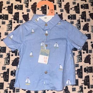 Primark Light Blue Sailboat Print Button-Down Shirt